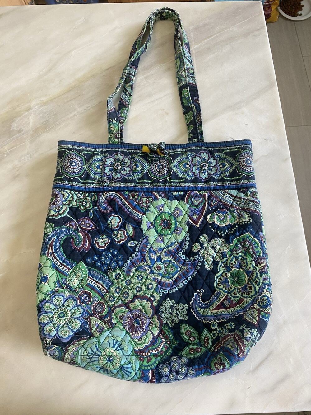 Vera Bradley Blue Rhapsody Green Large Tote Bag Toggle Closure Double Handles